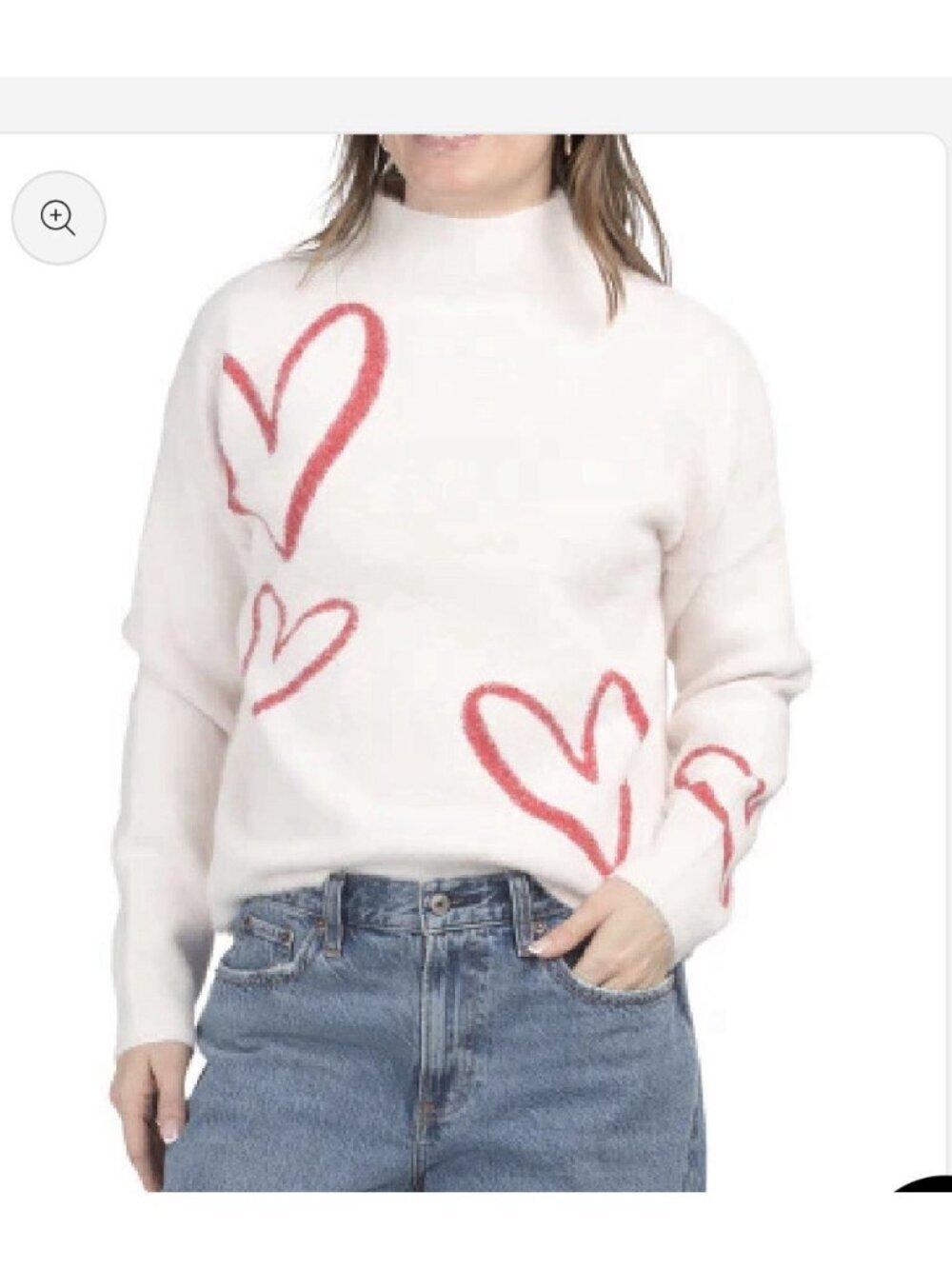 Rachel Zoe Long Sleeve Eyelash Funnel Neck Sweater With Hearts Size Small NWT